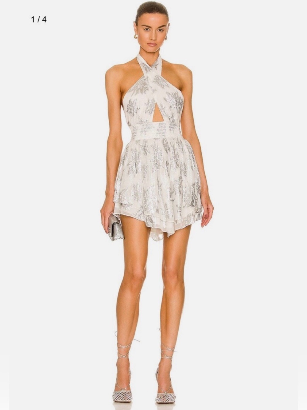 Rococo Sand Elia Silver Halter Mini Dress
